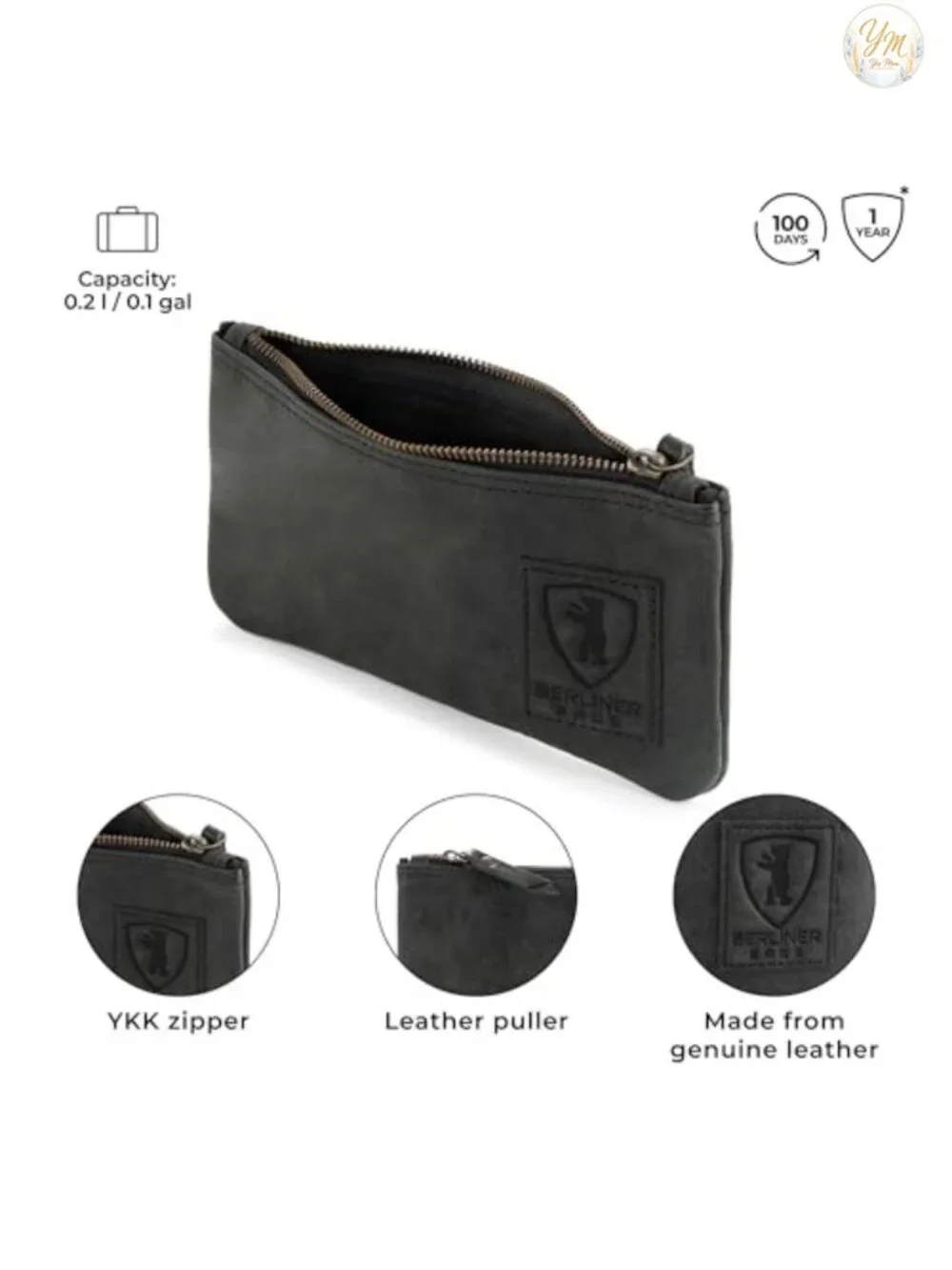 Genuine Leather Pencil Case Pouch Zip Pen Holder Organizer